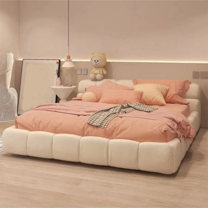 Contemporary Standard Bed with Tufted Genuine Leather Headboard