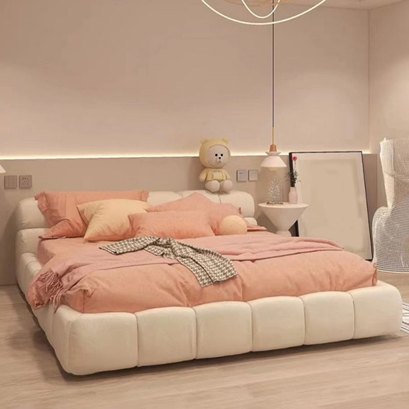 Contemporary Standard Bed with Tufted Genuine Leather Headboard