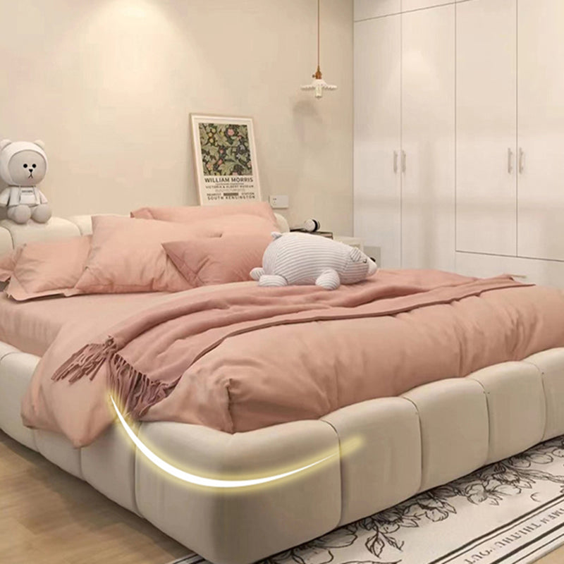 Contemporary Standard Bed with Tufted Genuine Leather Headboard