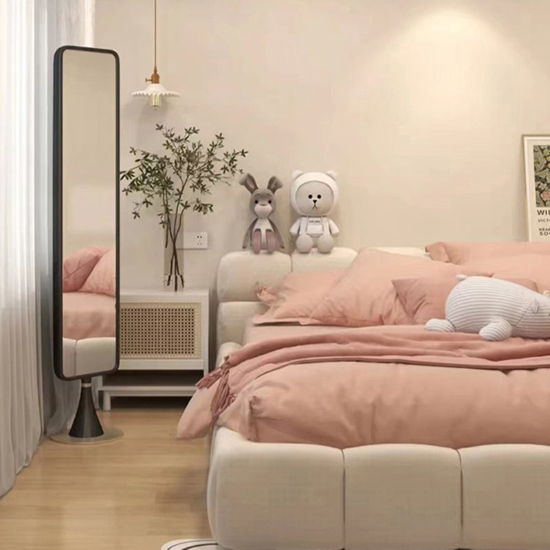 Contemporary Standard Bed with Tufted Genuine Leather Headboard