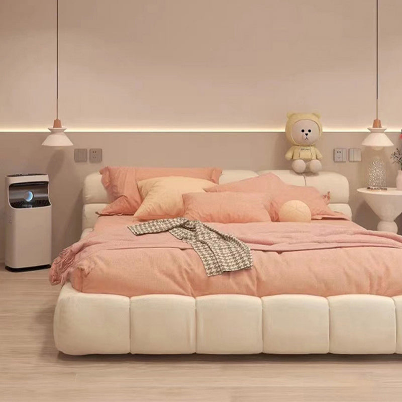 Contemporary Standard Bed with Tufted Genuine Leather Headboard