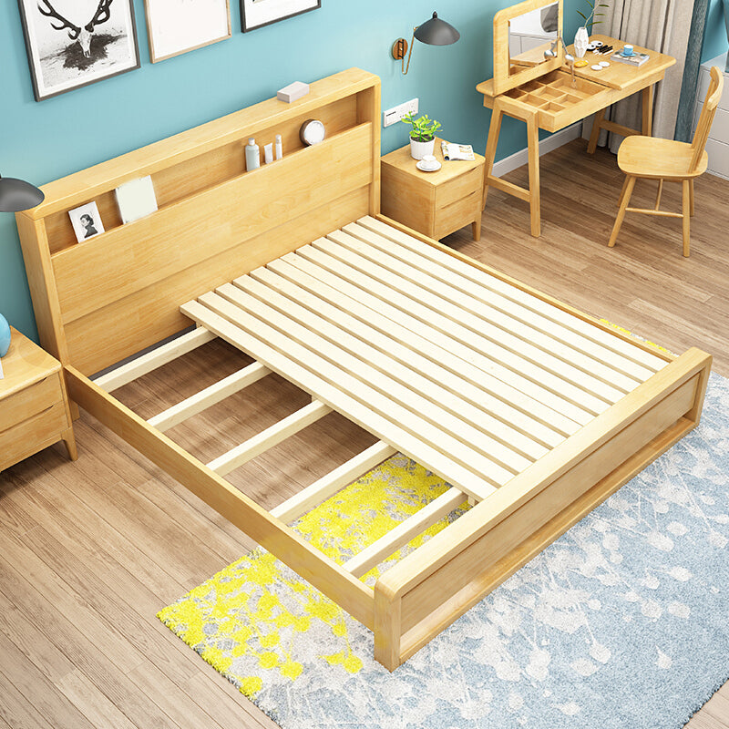 Contemporary Standard Bed with Shelves and Rectangle Headboard