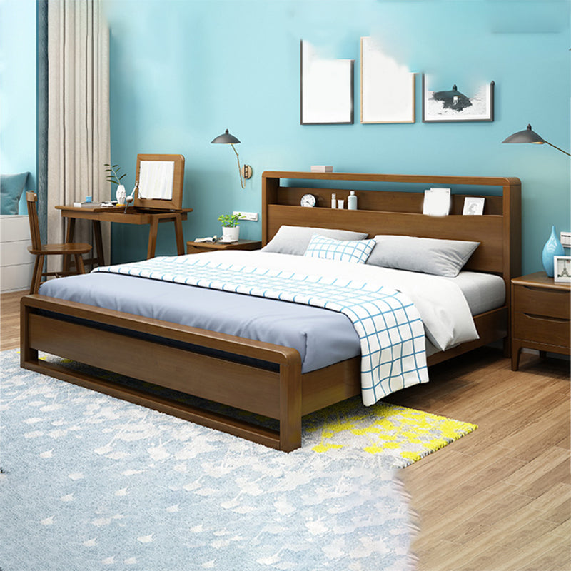 Contemporary Standard Bed with Shelves and Rectangle Headboard
