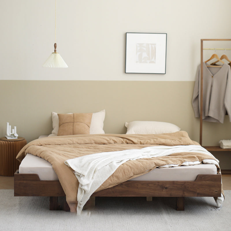 Natural Solid Wood Panel Bed Brown Contemporary Standard Bed