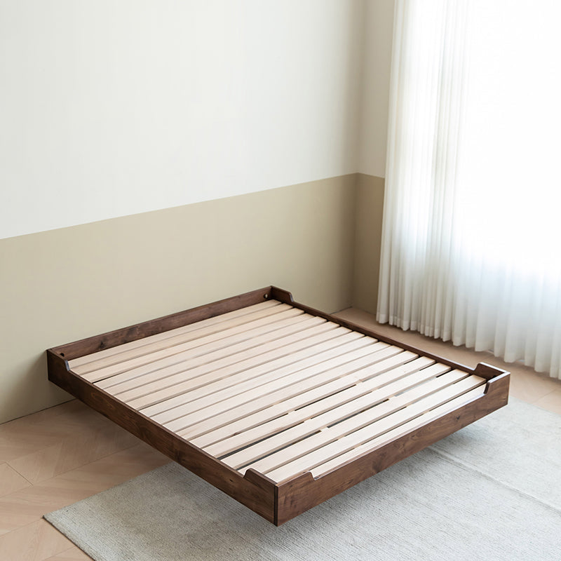 Natural Solid Wood Panel Bed Brown Contemporary Standard Bed