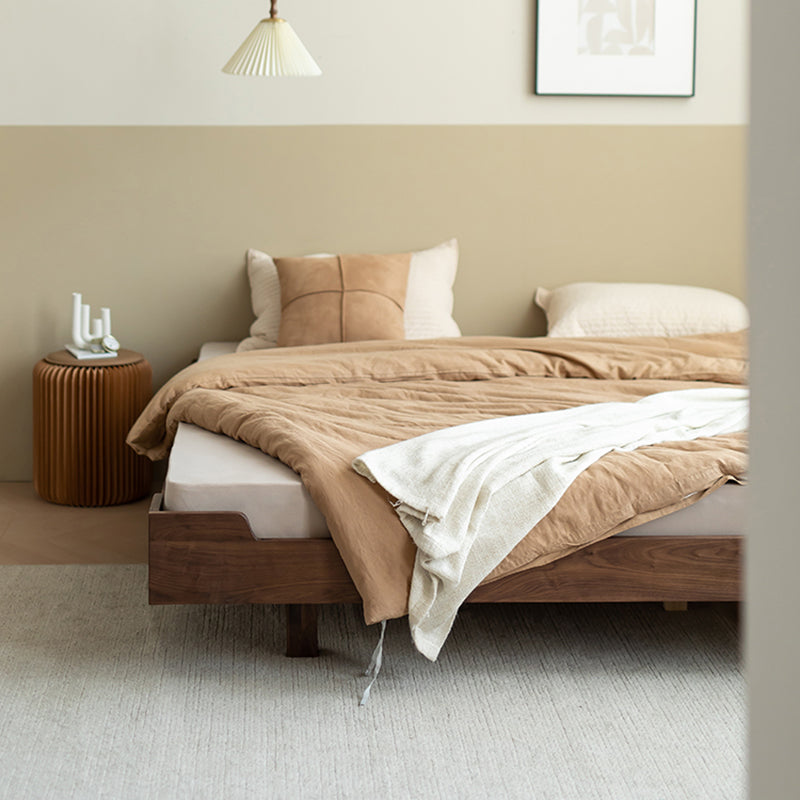 Natural Solid Wood Panel Bed Brown Contemporary Standard Bed