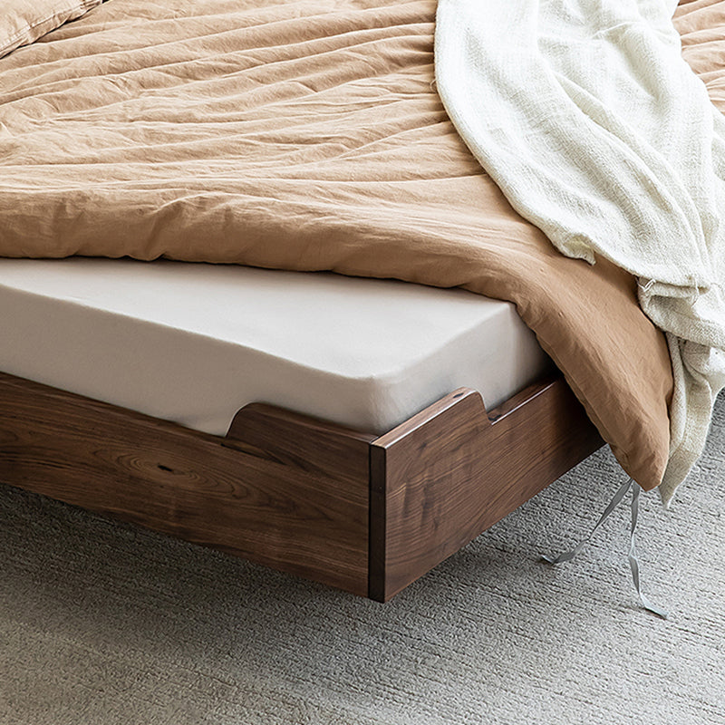 Natural Solid Wood Panel Bed Brown Contemporary Standard Bed