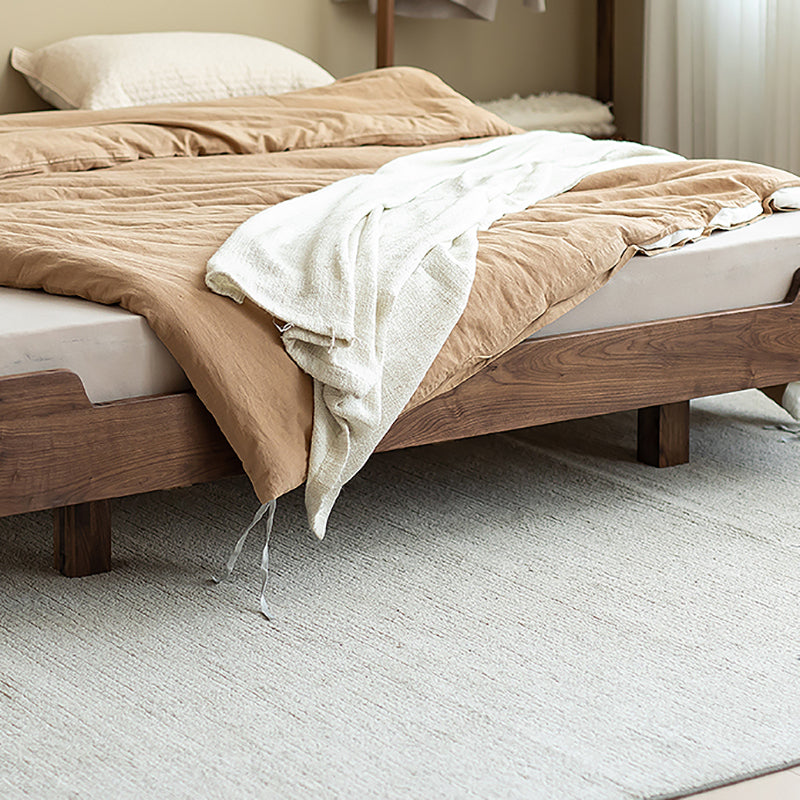 Natural Solid Wood Panel Bed Brown Contemporary Standard Bed