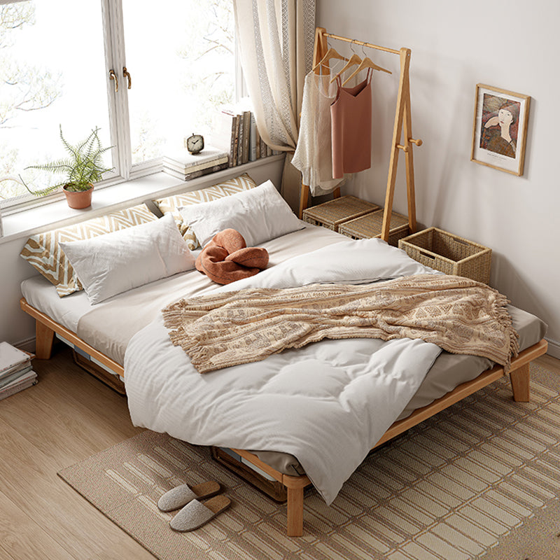 Natural Solid Wood Panel Bed Contemporary Rubberwood Standard Bed