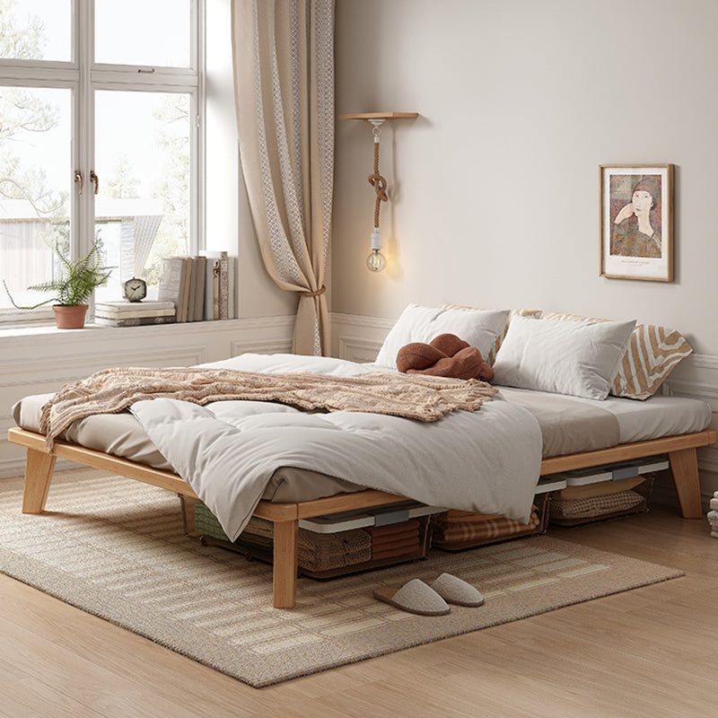 Natural Solid Wood Panel Bed Contemporary Rubberwood Standard Bed
