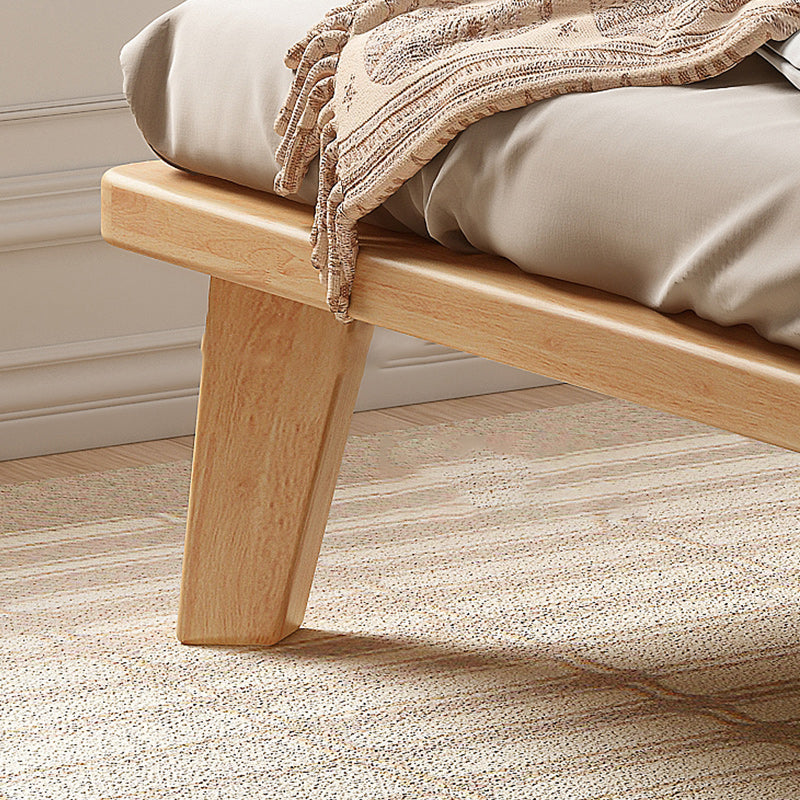 Natural Solid Wood Panel Bed Contemporary Rubberwood Standard Bed