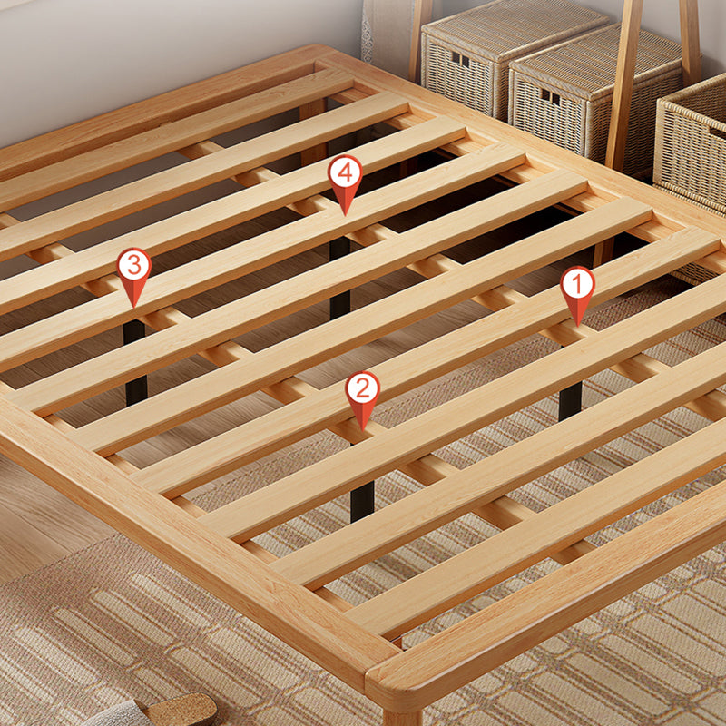 Natural Solid Wood Panel Bed Contemporary Rubberwood Standard Bed