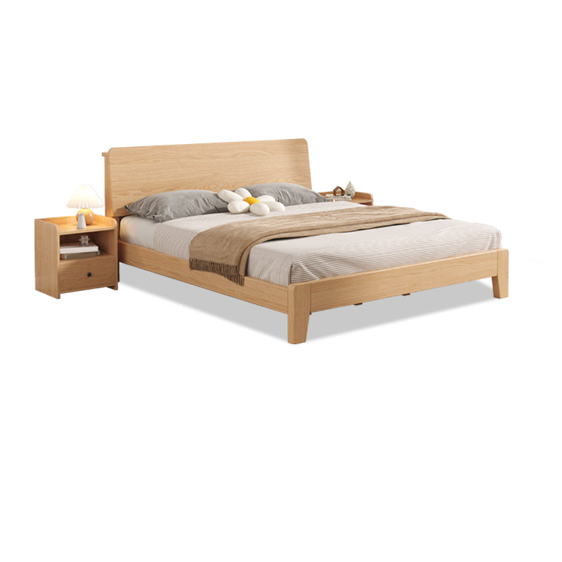 Natural Solid Wood Panel Bed with Headboard Pine Wood Standard Bed