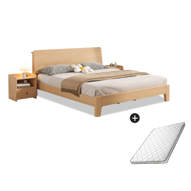 Natural Solid Wood Panel Bed with Headboard Pine Wood Standard Bed