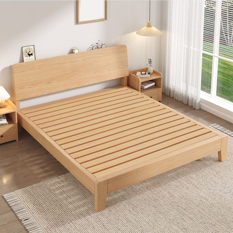 Natural Solid Wood Panel Bed with Headboard Pine Wood Standard Bed