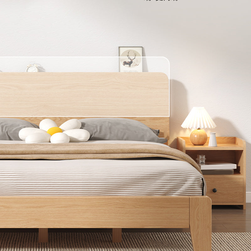 Natural Solid Wood Panel Bed with Headboard Pine Wood Standard Bed