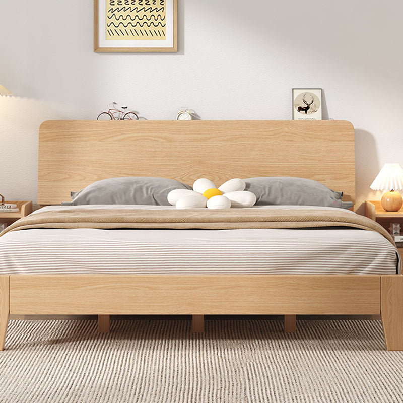 Natural Solid Wood Panel Bed with Headboard Pine Wood Standard Bed