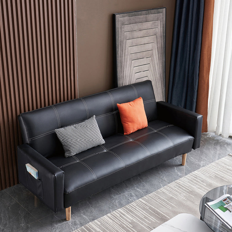 29.52" H Contemporary Faux Leather Convertible Sofa Biscuit Back Square Arm Sofa