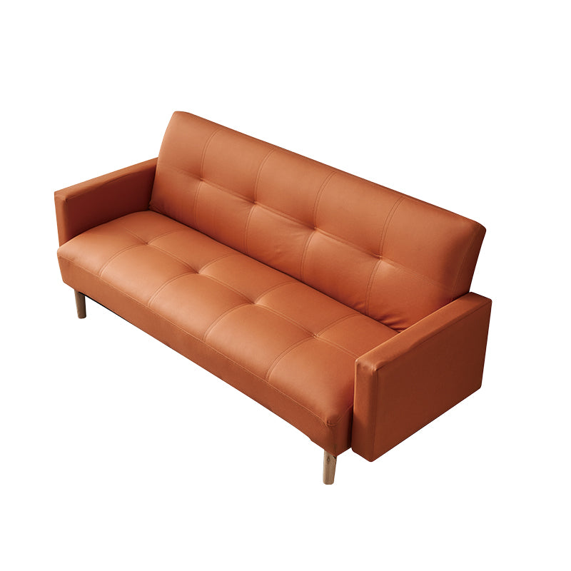 29.52" H Contemporary Faux Leather Convertible Sofa Biscuit Back Square Arm Sofa