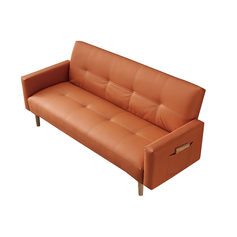 29.52" H Contemporary Faux Leather Convertible Sofa Biscuit Back Square Arm Sofa
