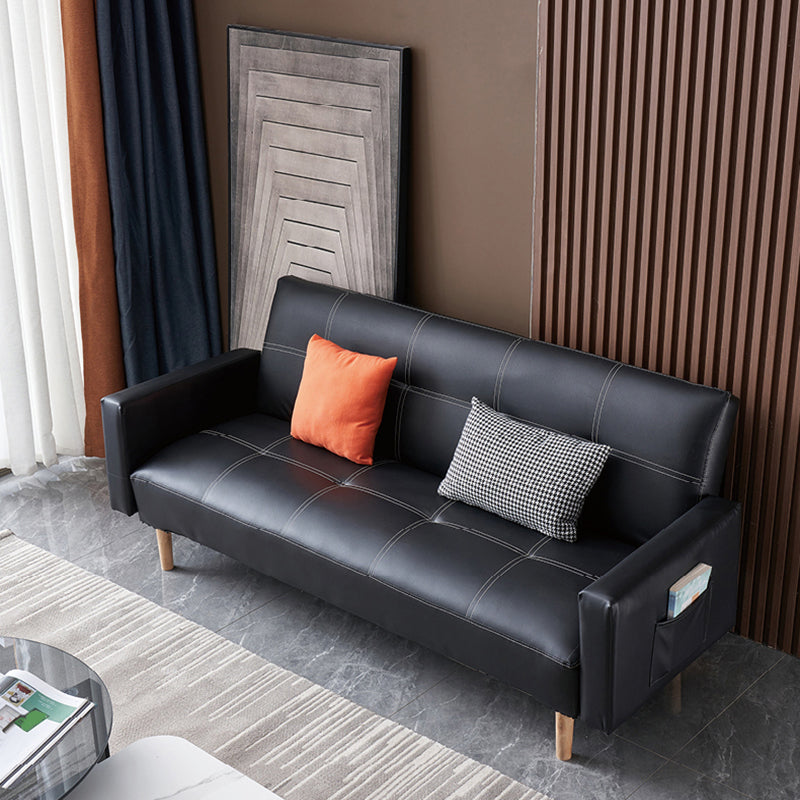 29.52" H Contemporary Faux Leather Convertible Sofa Biscuit Back Square Arm Sofa