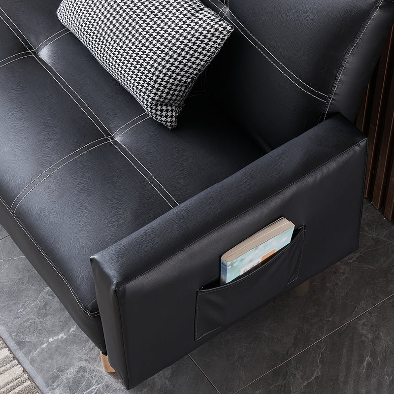 29.52" H Contemporary Faux Leather Convertible Sofa Biscuit Back Square Arm Sofa