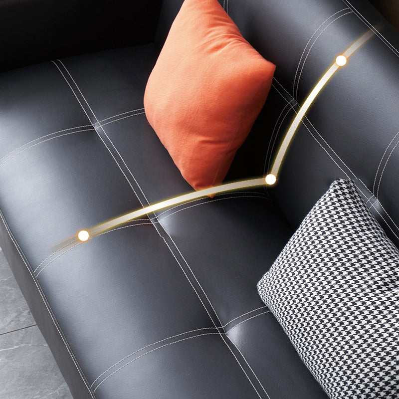 29.52" H Contemporary Faux Leather Convertible Sofa Biscuit Back Square Arm Sofa