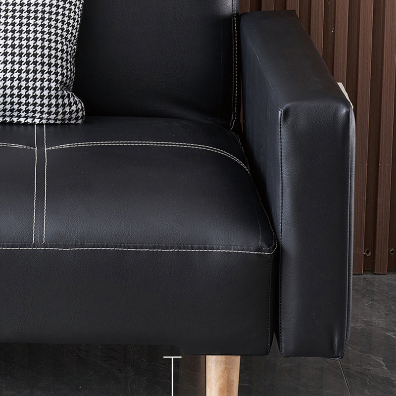 29.52" H Contemporary Faux Leather Convertible Sofa Biscuit Back Square Arm Sofa