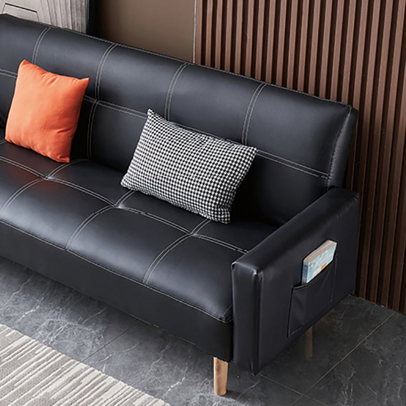 29.52" H Contemporary Faux Leather Convertible Sofa Biscuit Back Square Arm Sofa