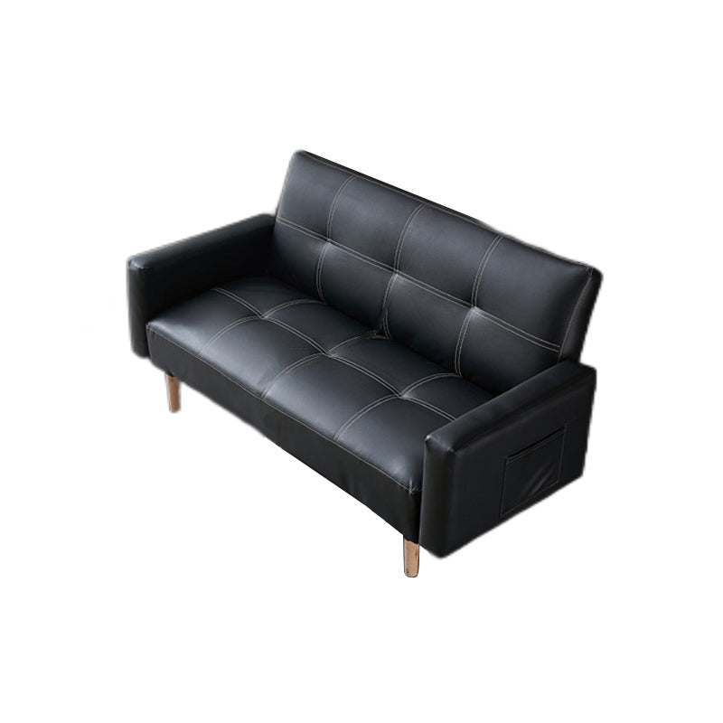 29.52" H Contemporary Faux Leather Convertible Sofa Biscuit Back Square Arm Sofa