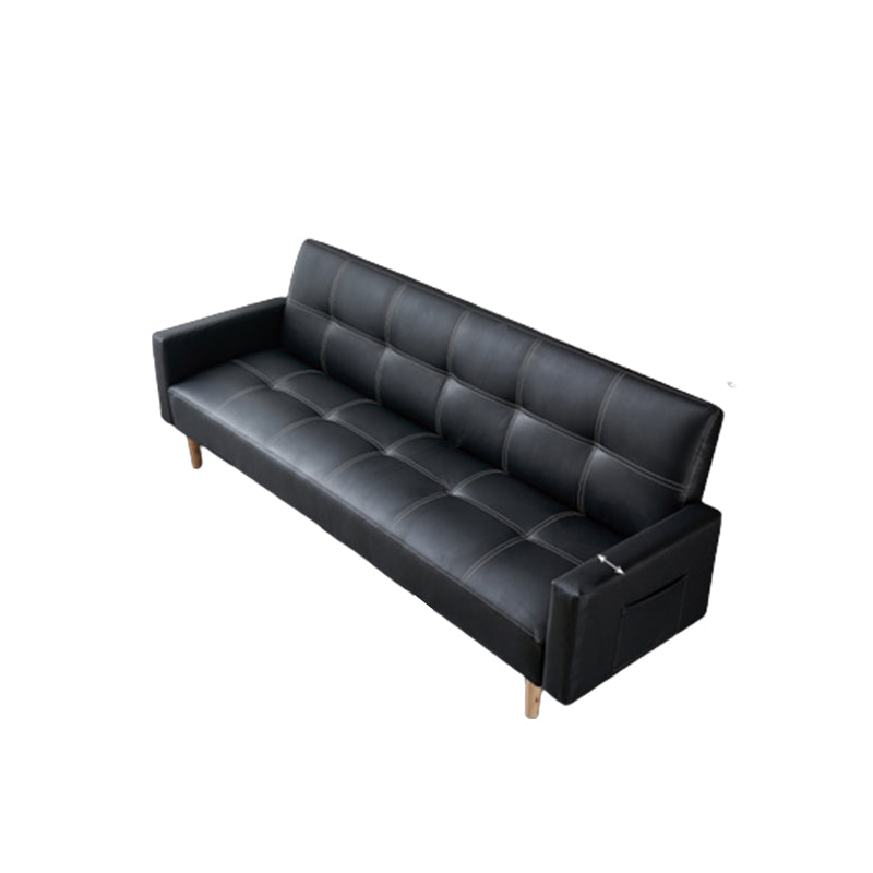 29.52" H Contemporary Faux Leather Convertible Sofa Biscuit Back Square Arm Sofa
