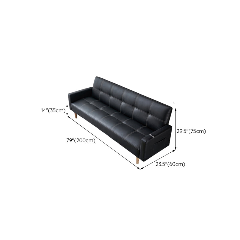 29.52" H Contemporary Faux Leather Convertible Sofa Biscuit Back Square Arm Sofa