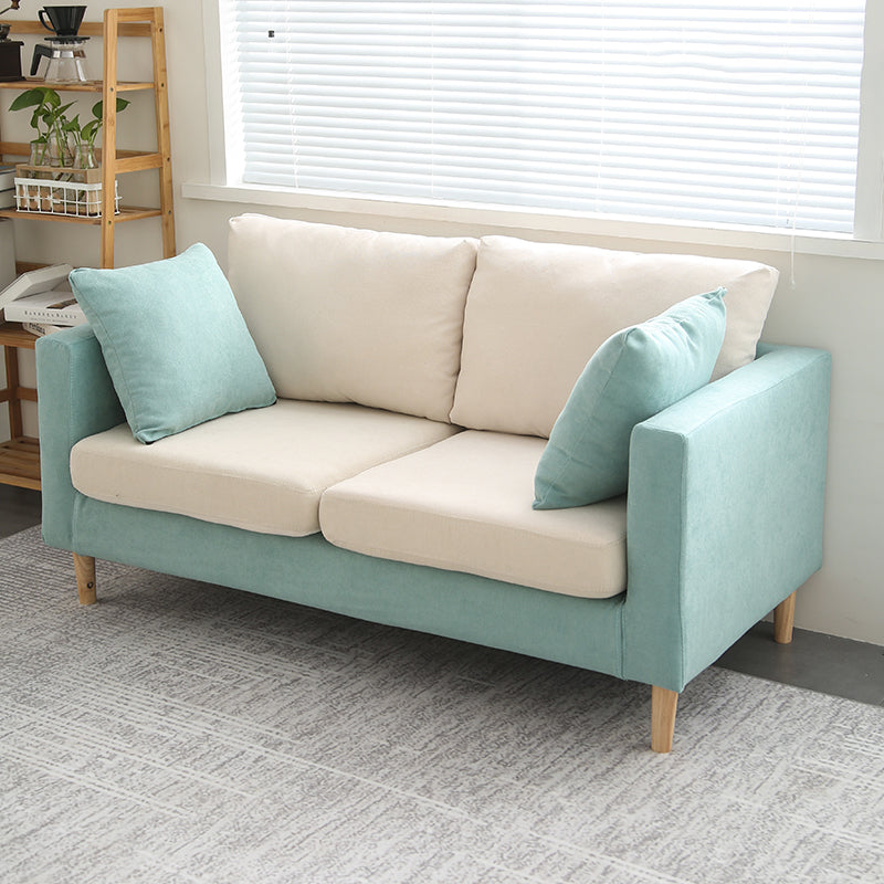 Scandinavian Linen Loveseat with Square Arms and 2 Pillows Back
