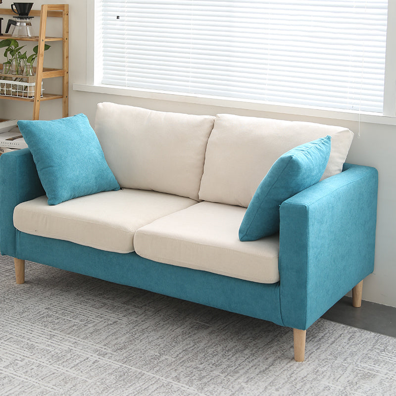 Scandinavian Linen Loveseat with Square Arms and 2 Pillows Back