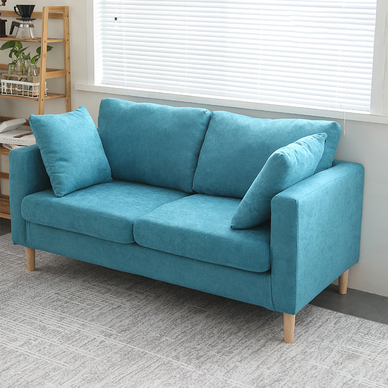 Scandinavian Linen Loveseat with Square Arms and 2 Pillows Back
