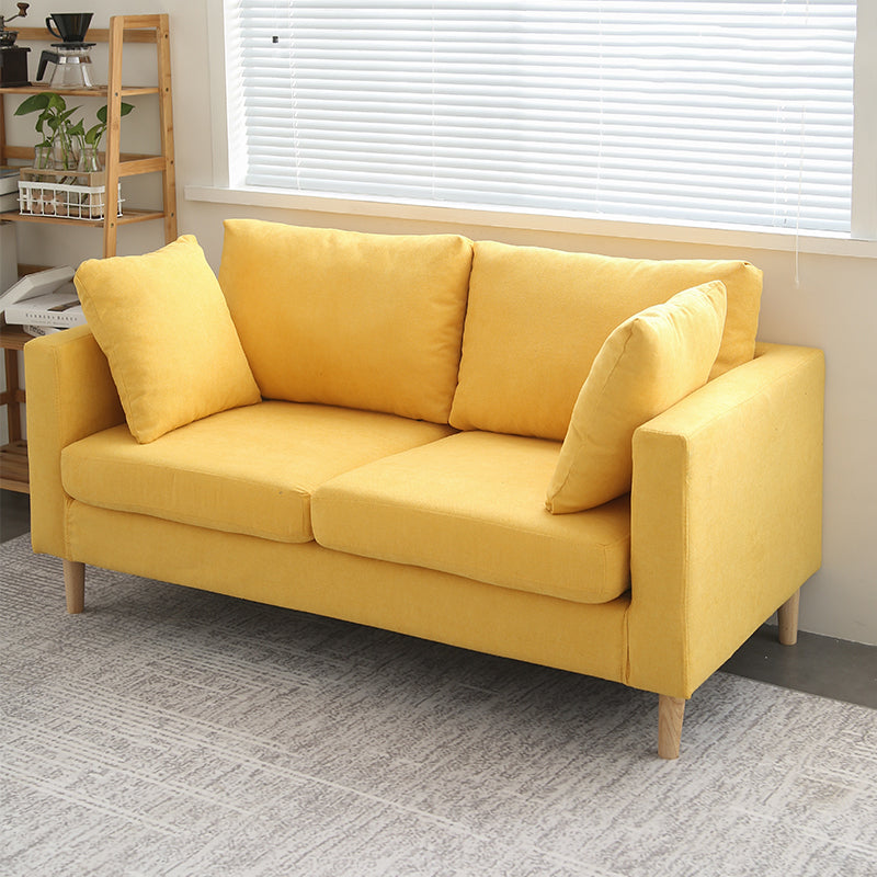 Scandinavian Linen Loveseat with Square Arms and 2 Pillows Back