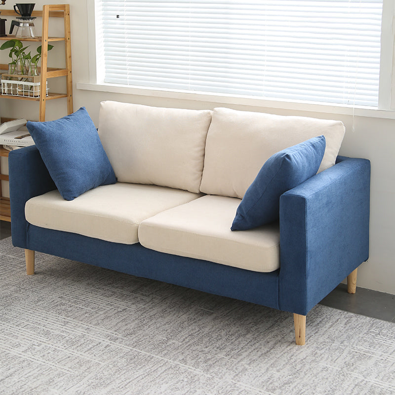 Scandinavian Linen Loveseat with Square Arms and 2 Pillows Back