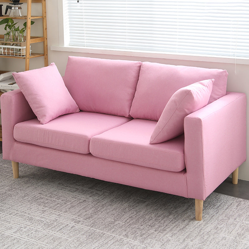 Scandinavian Linen Loveseat with Square Arms and 2 Pillows Back