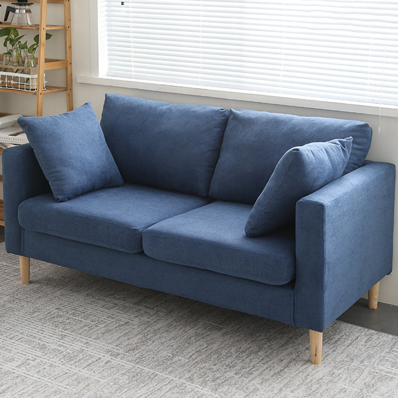 Scandinavian Linen Loveseat with Square Arms and 2 Pillows Back