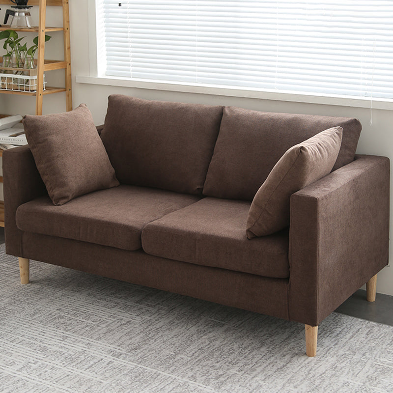 Scandinavian Linen Loveseat with Square Arms and 2 Pillows Back