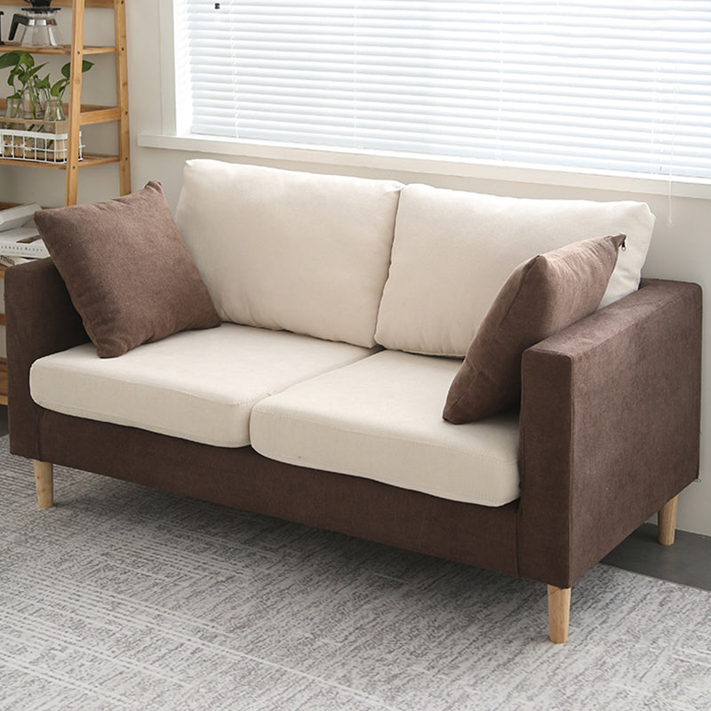 Scandinavian Linen Loveseat with Square Arms and 2 Pillows Back