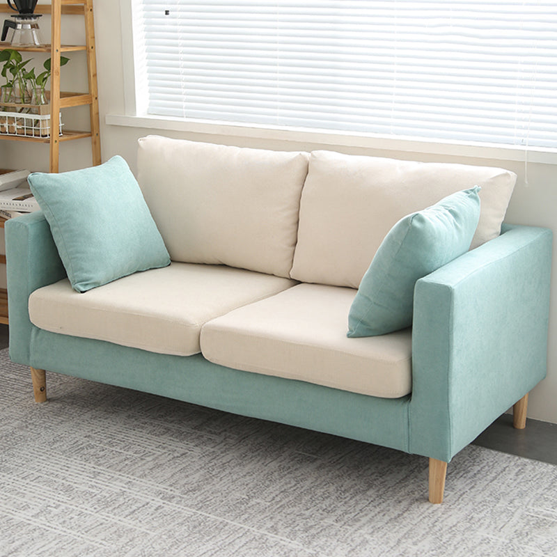 Scandinavian Linen Loveseat with Square Arms and 2 Pillows Back