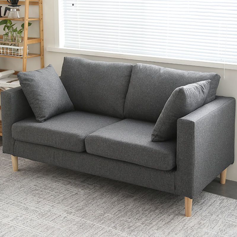 Scandinavian Linen Loveseat with Square Arms and 2 Pillows Back