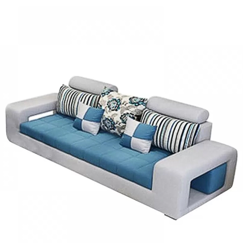 Farmhouse U Sofa in Blue Loose Back Faux Leather/Fabric Seating with Storage