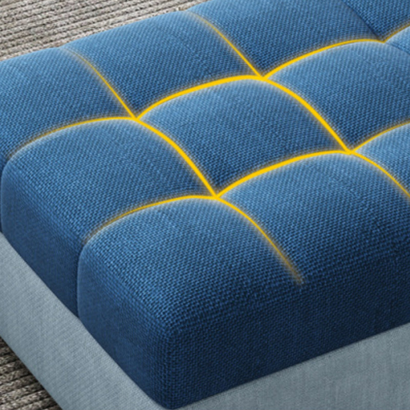 Farmhouse U Sofa in Blue Loose Back Faux Leather/Fabric Seating with Storage