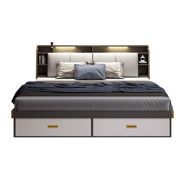 Contemporary Wood Bed Frame Solid Color Standard Bed with Lift Up Storage