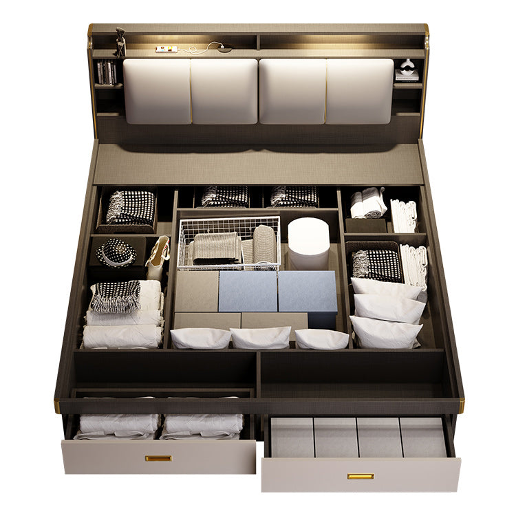 Contemporary Wood Bed Frame Solid Color Standard Bed with Lift Up Storage