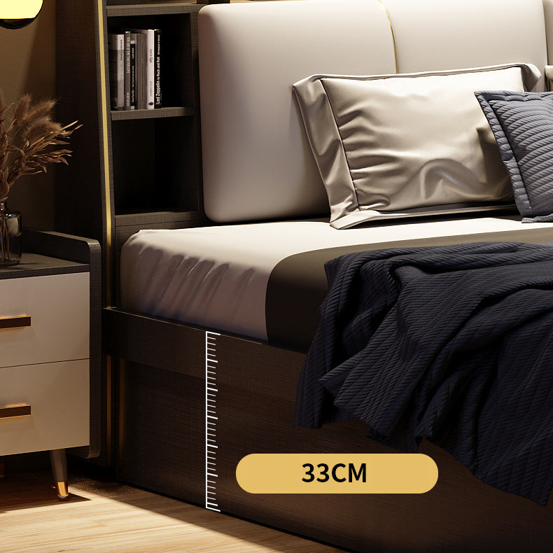 Contemporary Wood Bed Frame Solid Color Standard Bed with Lift Up Storage