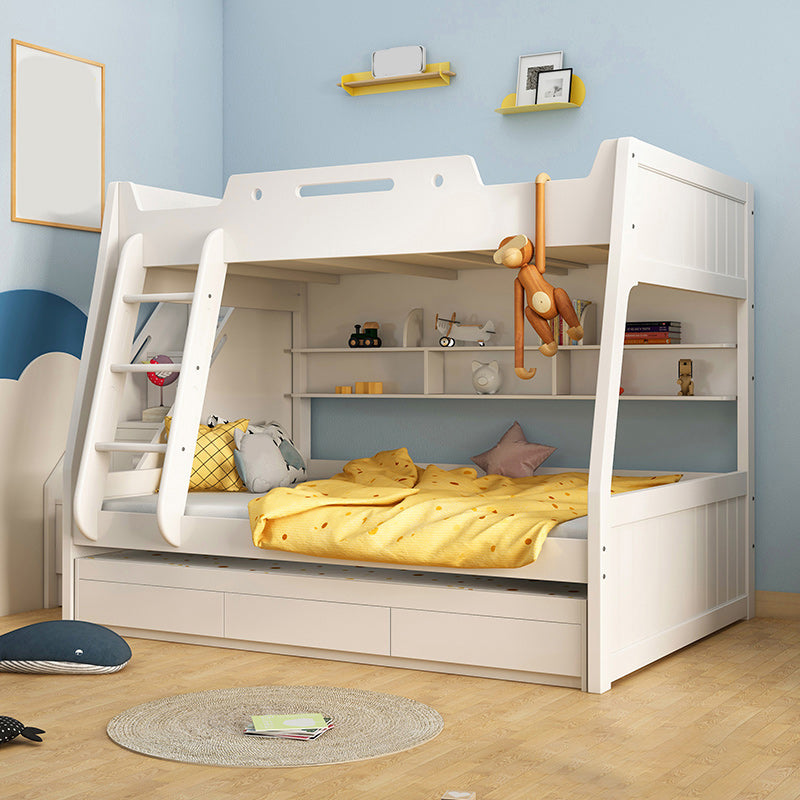 Contemporary Wood White Mattress Included with Drawers Rectangular Bunk Bed