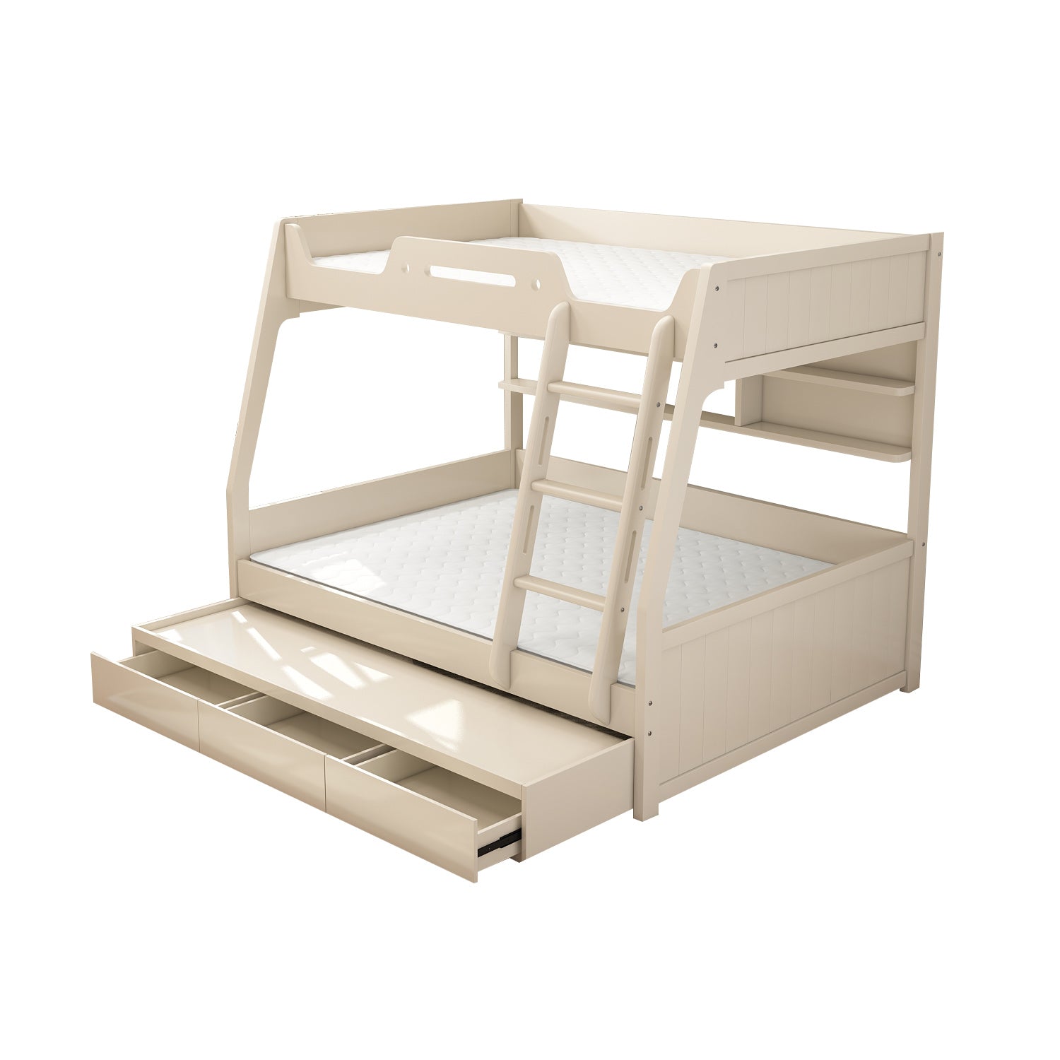 Contemporary Wood White Mattress Included with Drawers Rectangular Bunk Bed